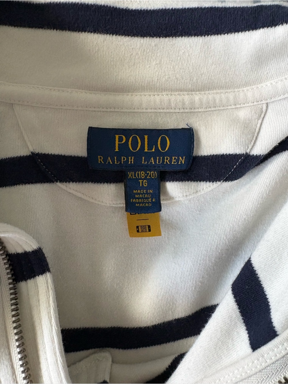 POLO RALPH LAUREN Boys sz XL 18-20 White Blue Striped Quarter Zip Long Sleeve - Picture 5 of 12